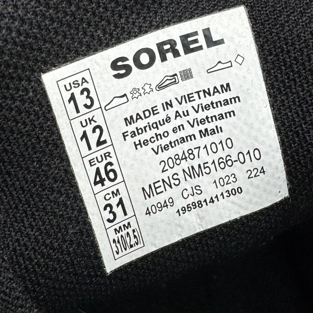 Sorel Buxton Lite Lace Plus Mens 13 Black Waterproof Insulated Casual Boots